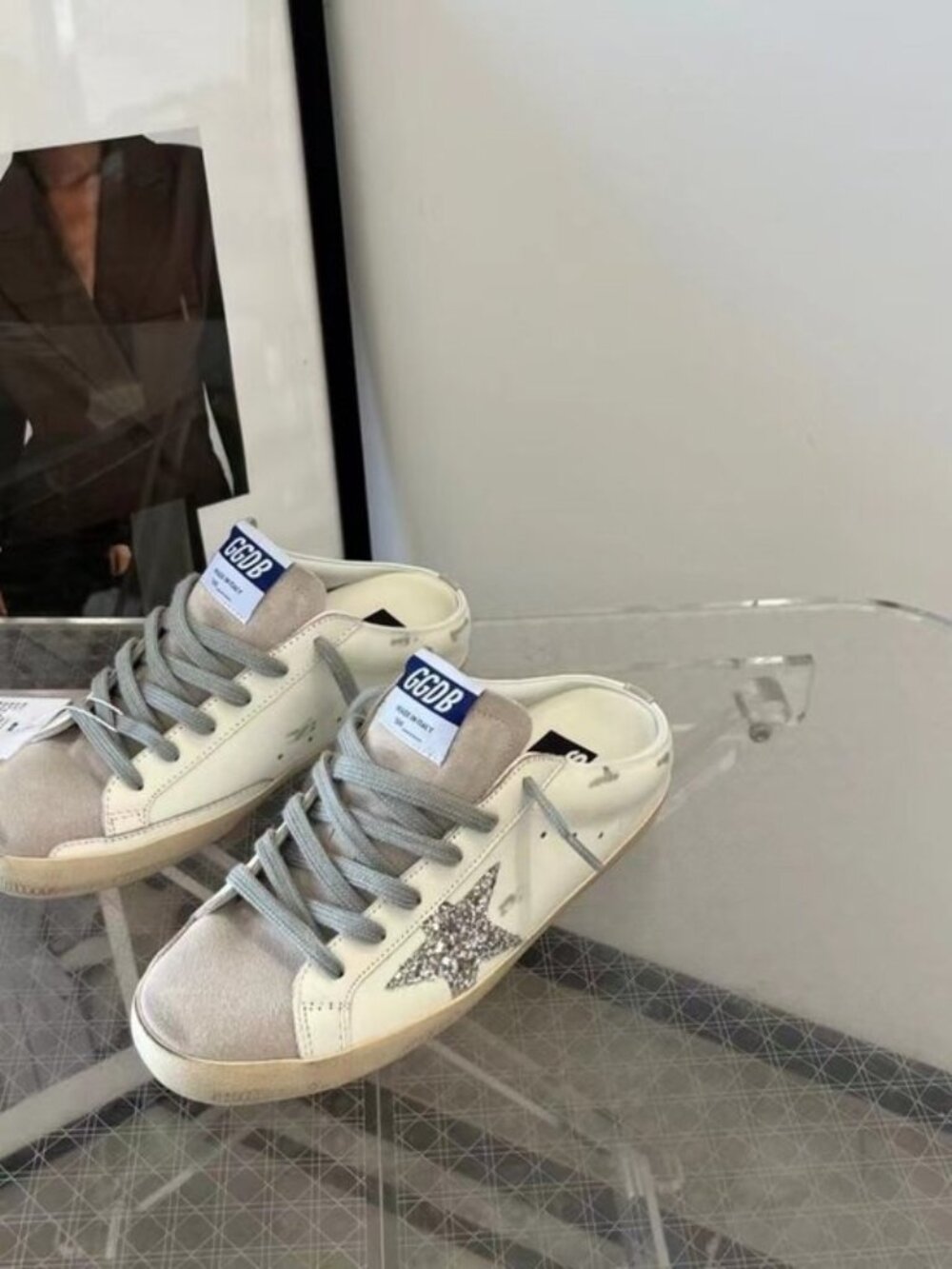 Golden Goose Super-Star sabot Women's Sneakers with Silver Glitter Star - Picture 3 of 5